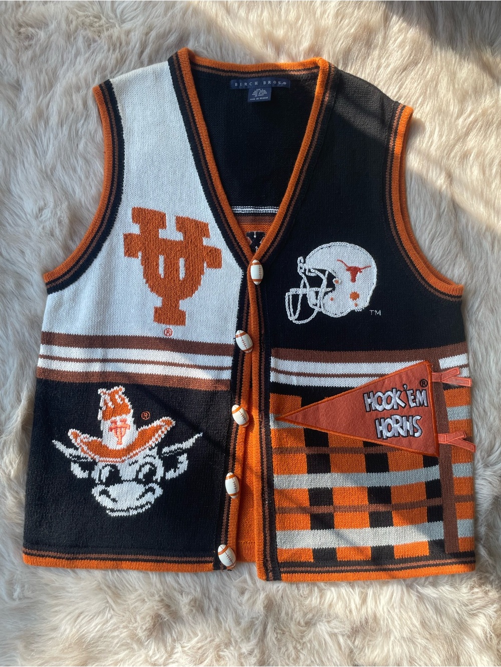 Vintage Birch Bros University of Texas Hook 'Em Horns Knit Vest - Black & Orange